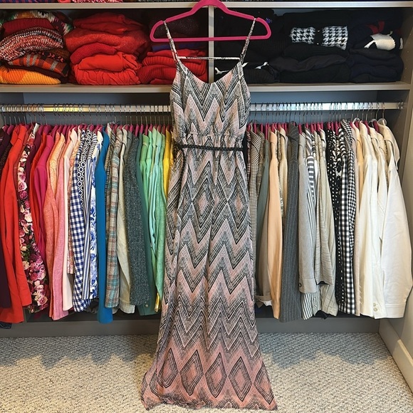 Maurices pink/black print adjustable spaghetti strap lined  maxi dress size M - Picture 3 of 3